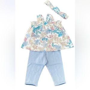 Nordstrom Baby Girl 3 Piece Set, Headband, Ruffle Tank, and Leggings, Size 3 Mo